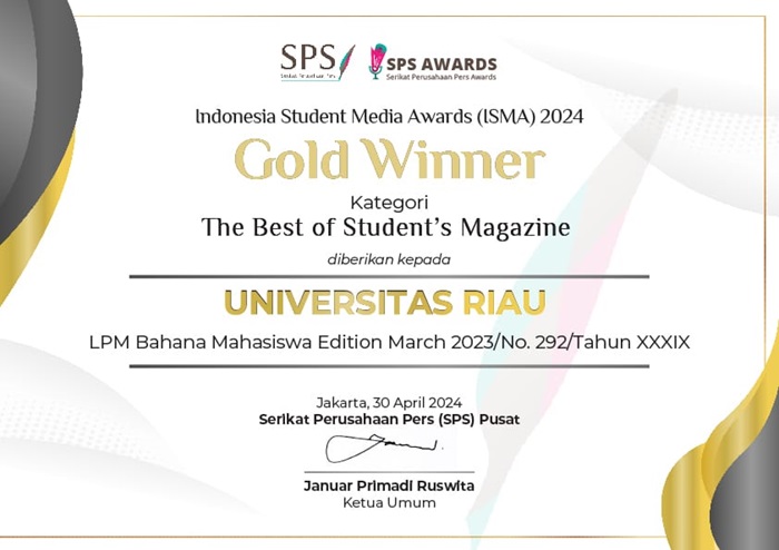 Majalah Bahana Mahasiswa Unri Raih Gold Winner SPS Award 2024  