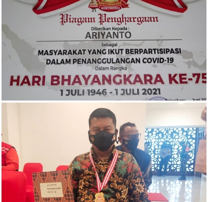Aktif Tangani Covid-19, Sekdes Bagan Punak Pesisir Dapat Penghargaan Dari Kapolda Riau