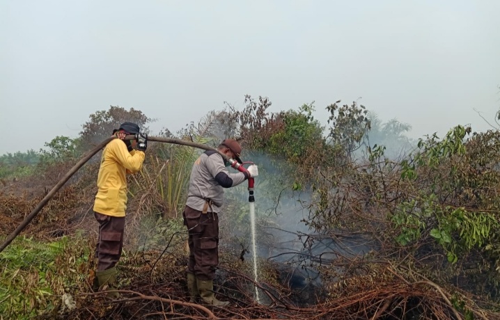 Polsek Bangko Lakukan Pendinginan Kebakaran 35 Ha Lahan
