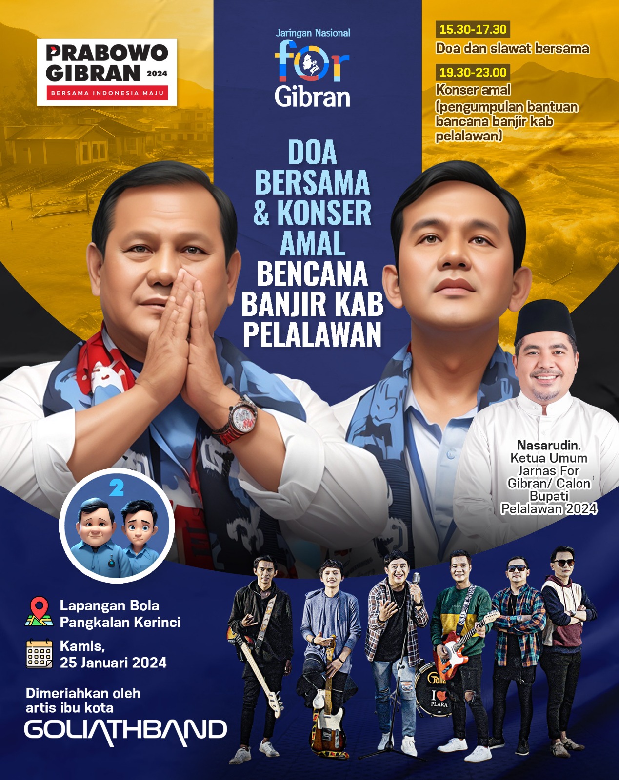 Kamis Depan, Jarnas For Gibran Gelar Doa Bersama dan Konser Amal Untuk Korban Banjir di Pelalawan