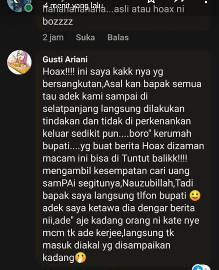 Postingan Facebook Staf Humas Meranti Anshary Arif Resahkan Warga.