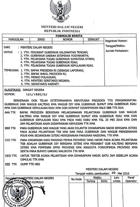 Bersama Empat Kepala Daerah, Plt Gubri Dilantik Rabu Lusa. 