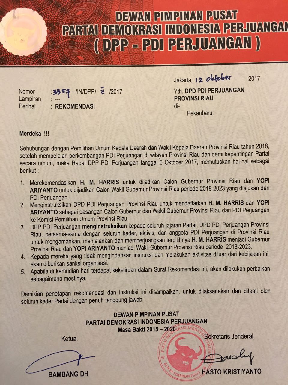 PDIP Usung Duet Harris-Yopi Arianto