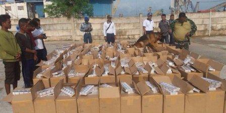 Penyeludupan 10 ribu slop rokok tanpa cukai Berhasil diGagalkan TNI AL Batam 