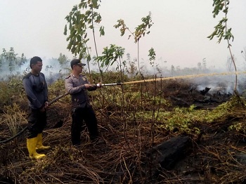  Polres Rohil Giat Pemadaman Karlahut di Tanah Putih