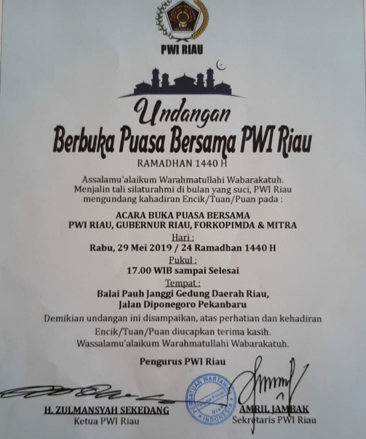 Gubri Akan Hadir Berbuka Bersama PWI Riau