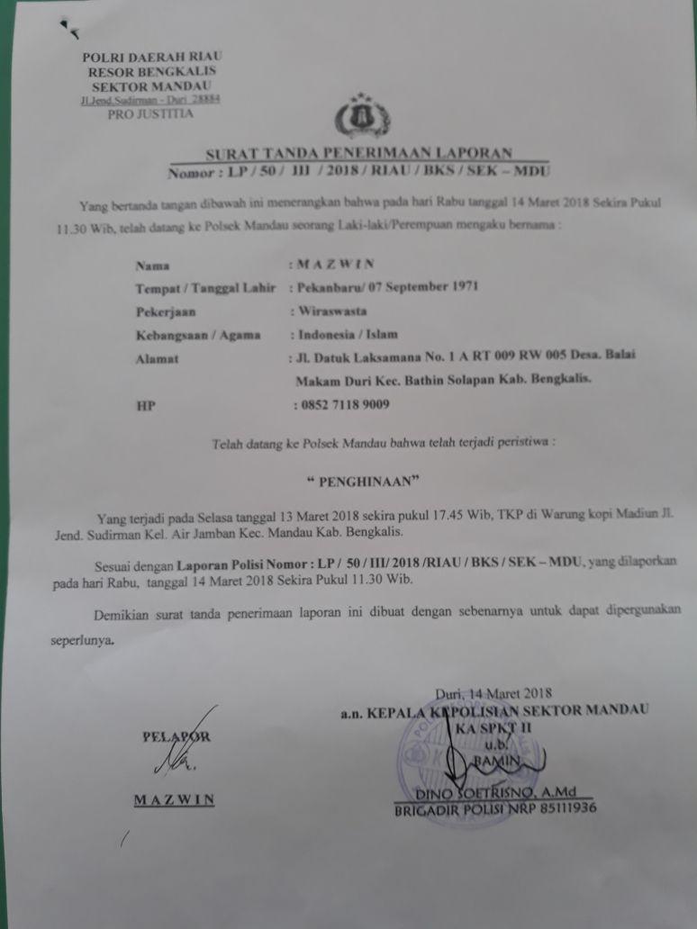 Hina Profesi Wartawan,  Sejumlah Anggota PWI Bengkalis Laporkan Seorang Wanita