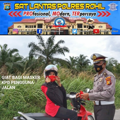 Putus Mata Rantai Covid-19, Satlantas Polres Rohi Bagikan Masker Kepengguna Jalan