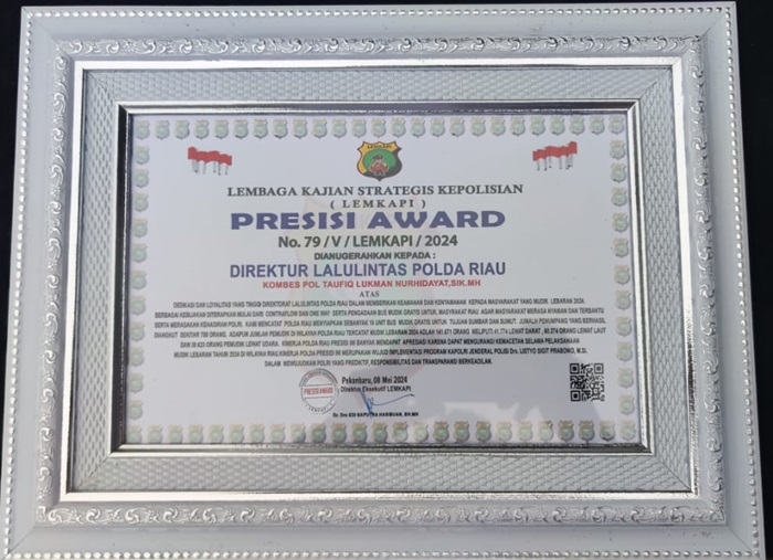 Dirlantas Polda Riau Raih Presisi Award dari Lemkapi