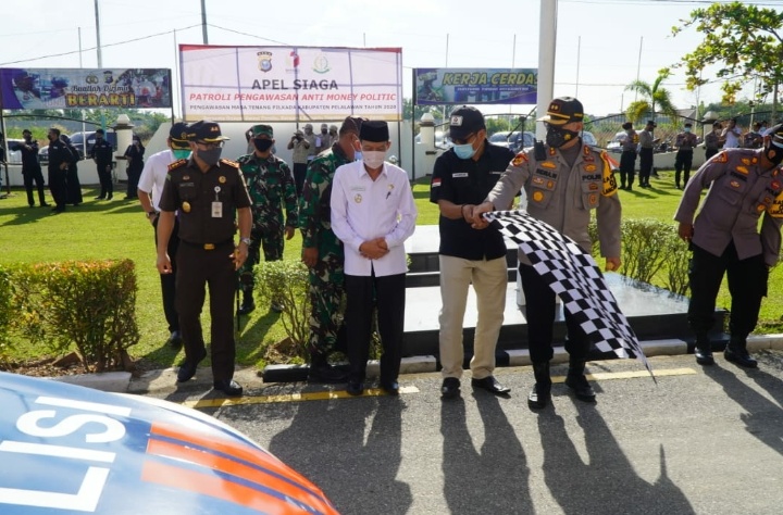 Bawaslu Bersama Polres Pelalawan Lepas Tim Pengawasan Anti Money Politik