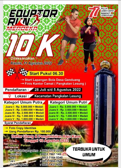 Semarakkan HUT RI Ke 77, Pemcam Pangkalan Lesung Gelar Lomba Equator Run 10 K